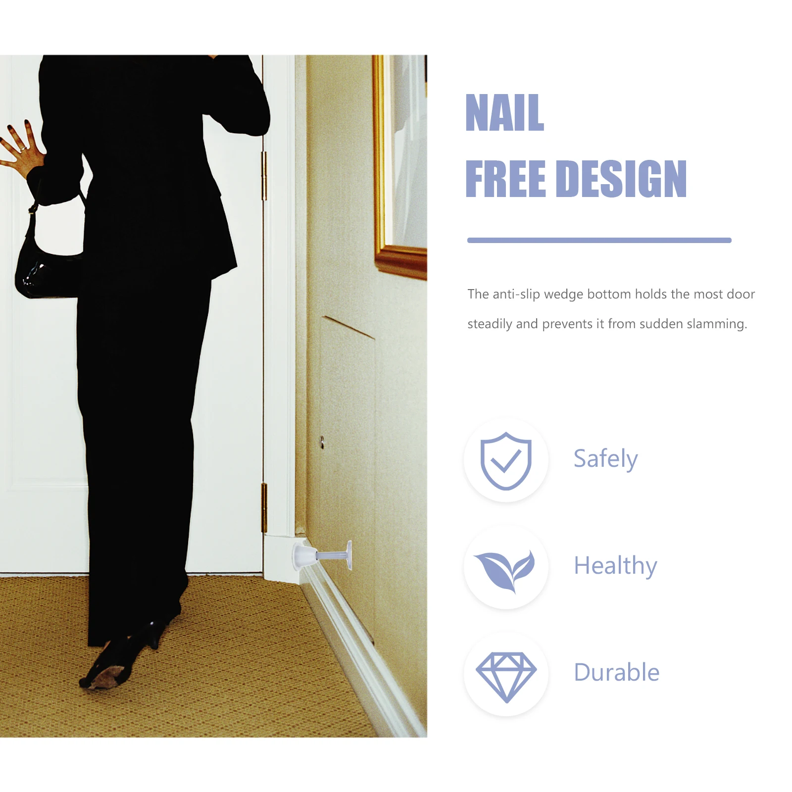 

4 Pcs Door Stopper Wedge Anti Slip Punch Free Sillicone ABS Plastic Rod Works Concrete Carpet Stone Tile Protect Wall Noise