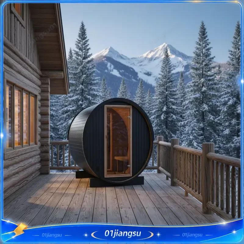 4 Person Outdoor Cedar Wood Stove Sauna Room Half Glass Back Traditional Steam Barrel Bath House Kit for Garden Spa Wellness