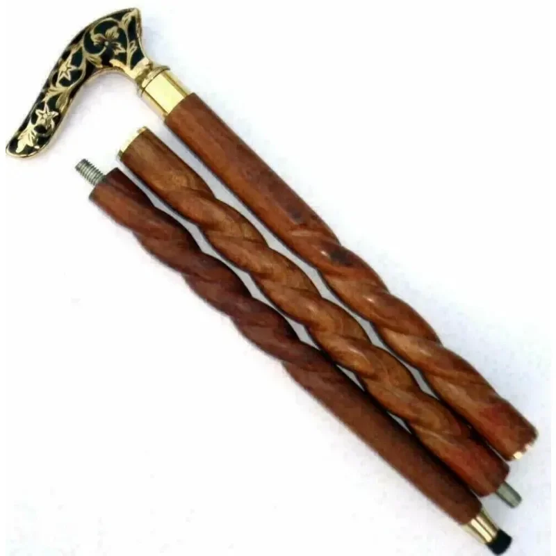 Beautiful Flower Design Brass Handle  Walking Stick Brown Wood  Cane