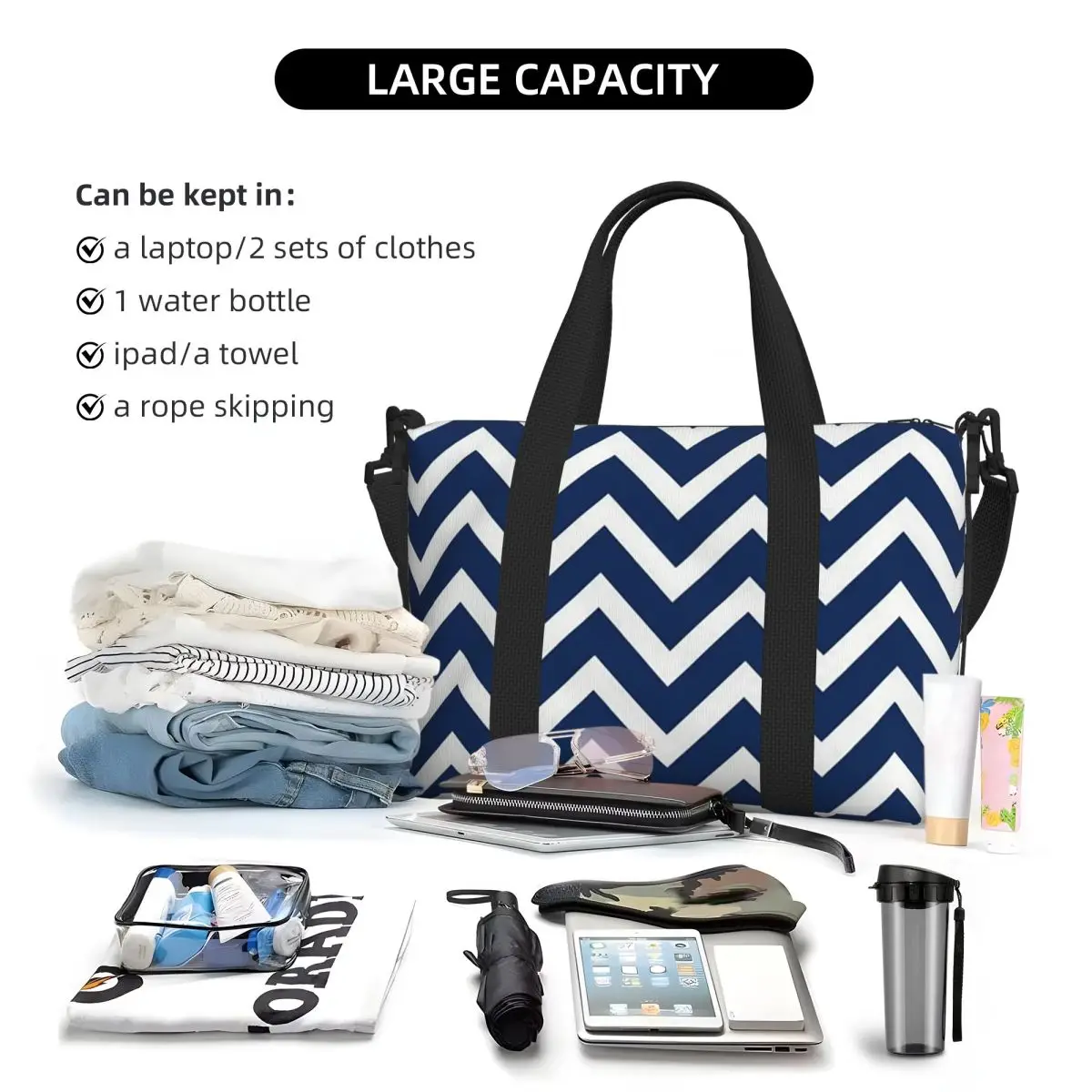 

Blue Wavy Stripes Beach Travel Bag Large Capacity Tote Bags for Gym Yoga Women Shopping Duffle Shoulder Bag