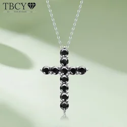 TBCYD 3mm 4mm 5mm Real Black Moissanite Cross Necklace Pendant For Women Men GRA Certified S925 Silver Jesus Neck Chain Jewelry
