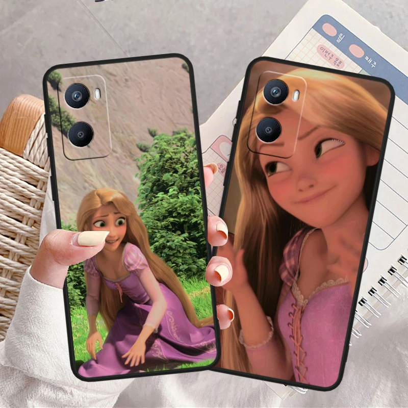 Disney Tangled Pretty Tpu Silicone For OPPO A98 A96 A94 A74 A72 A57S A55 A53S A15S A16K A5 Black Cover