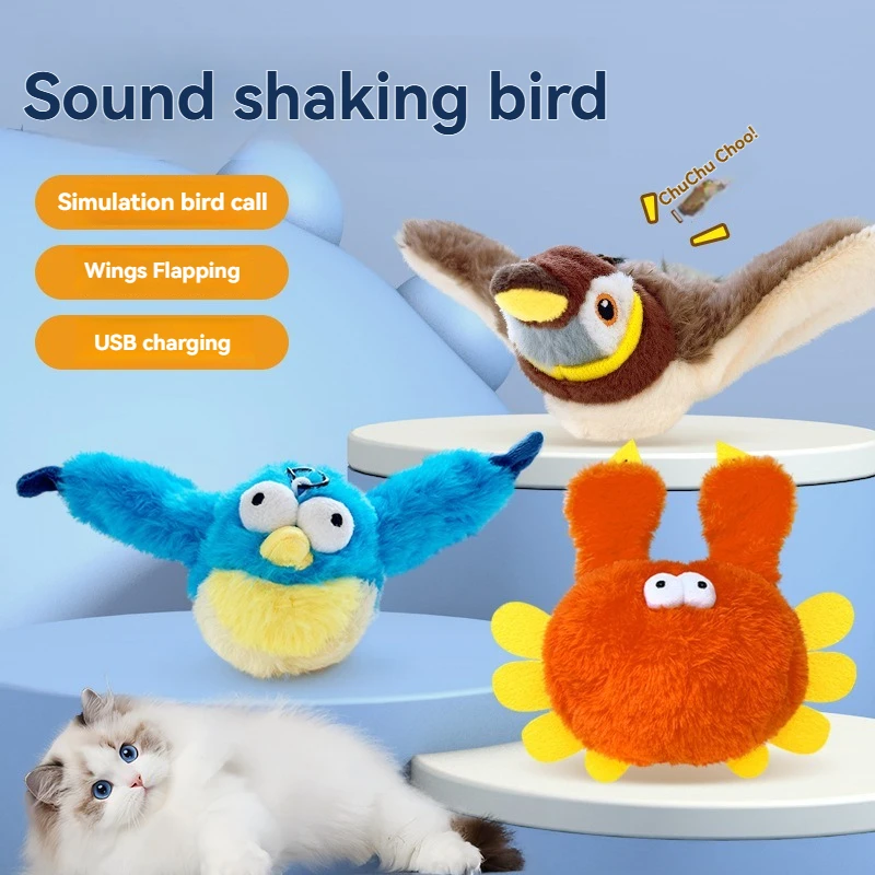 

Multifunctional new style funny pet plush bite resistant cat toy shaking bird electric cat toy