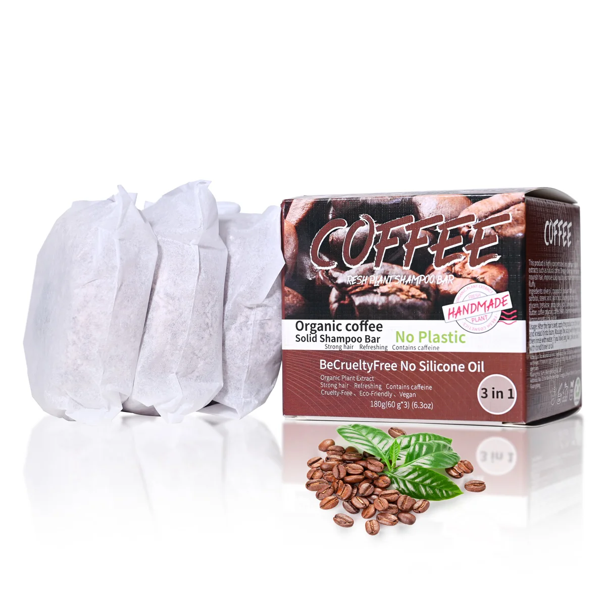 

3pcs/box Coffee Essential Oil Shampoo Soap Batana Jojoba Oil Ginger Soap Solid Shampoo Soap Bar