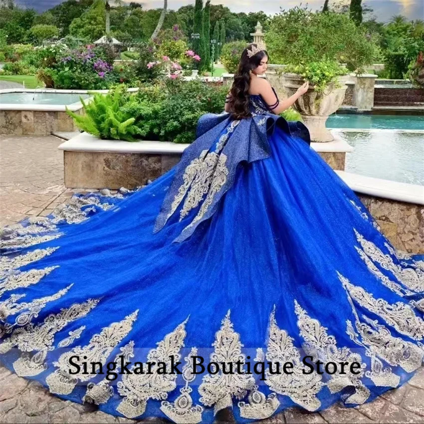 Vestidos de quinceañera de princesa azul real 2024 cuentas Apliques de encaje cristales exquisita fiesta de cumpleaños dulce 16 vestido personalizado