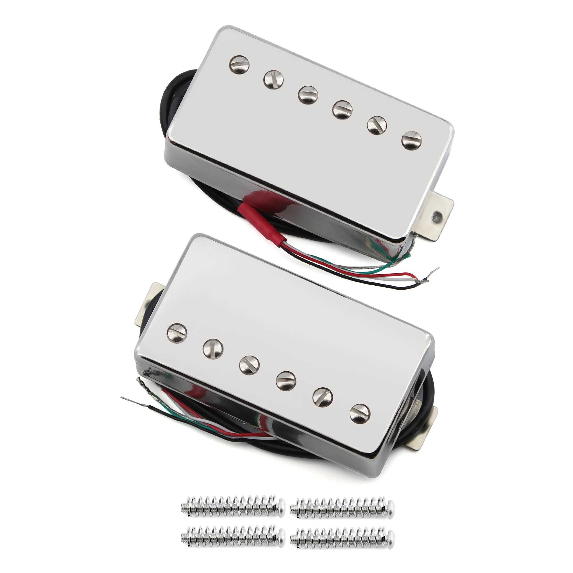 FLEOR Alnico 5 Guitar Humbucker Pickup 4-Wires Neck+Bridge Pickup Set Chrome Fit LP Guitar Parts