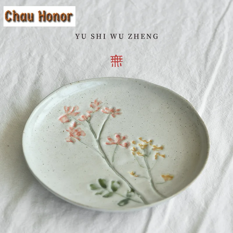 

Creative Hand-painted Coarse Fruit Dishes Japanese Pastry Plate Trinket Dish Household Sharing Plate Teaware Accessories Craft