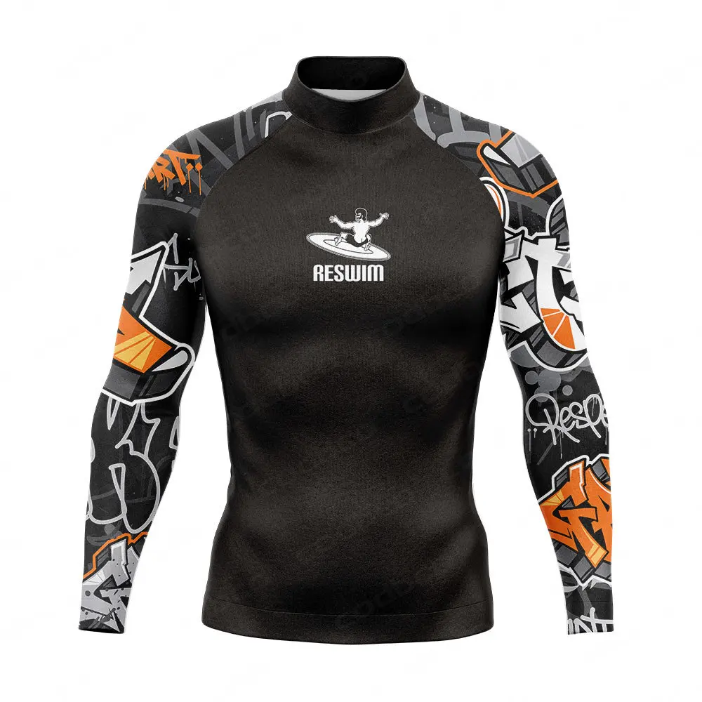 Letnia męska koszulka do pływania z długim rękawem Rash Guard plaża ochrona UV stroje kąpielowe Lycra Surfing nurkowanie strój kąpielowy Rashguard