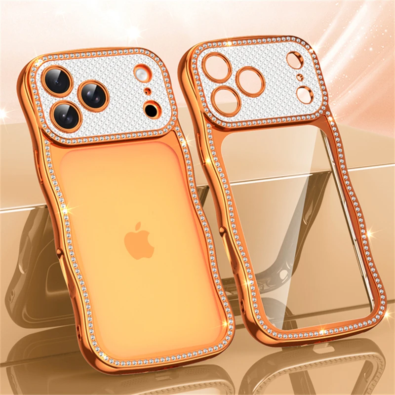 Glitzer-Diamant-Wellenmuster-Rahmen Klare Handyhülle für iPhone 17 15 14 13 16 Pro Max Air Plus 17Pro Stoßfeste TPU-Schutzhülle