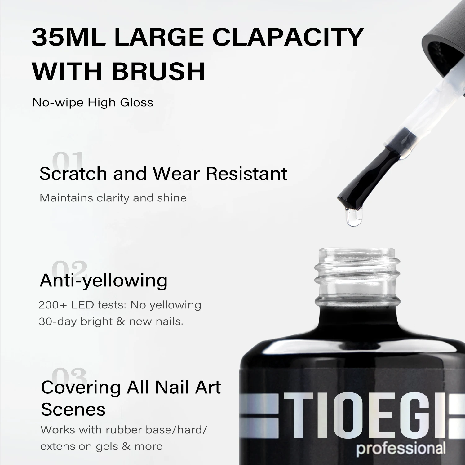 TIOEGI Big Bottle 35ML No Wipe Top Coat Gel Semi-permanent High Gloss Mirror Shine Top Gel Nail Polish Diamond Hard uv Top Gels