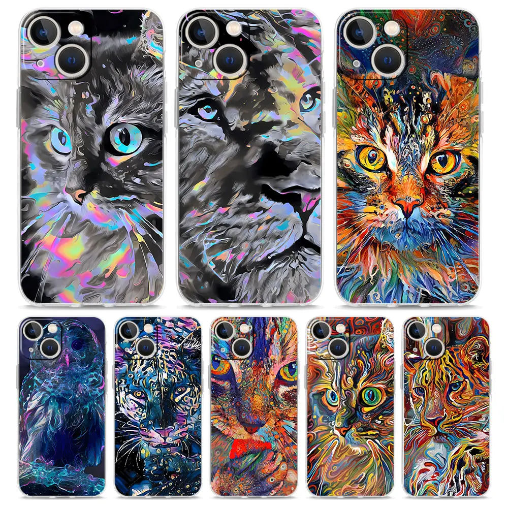 Abstract Surreal Animal Lion Luxury Clear Soft Phone Case For iPhone 15 14 13 12 11 Pro Max XS X XR SE 7 8 Plus Shockproof Cover