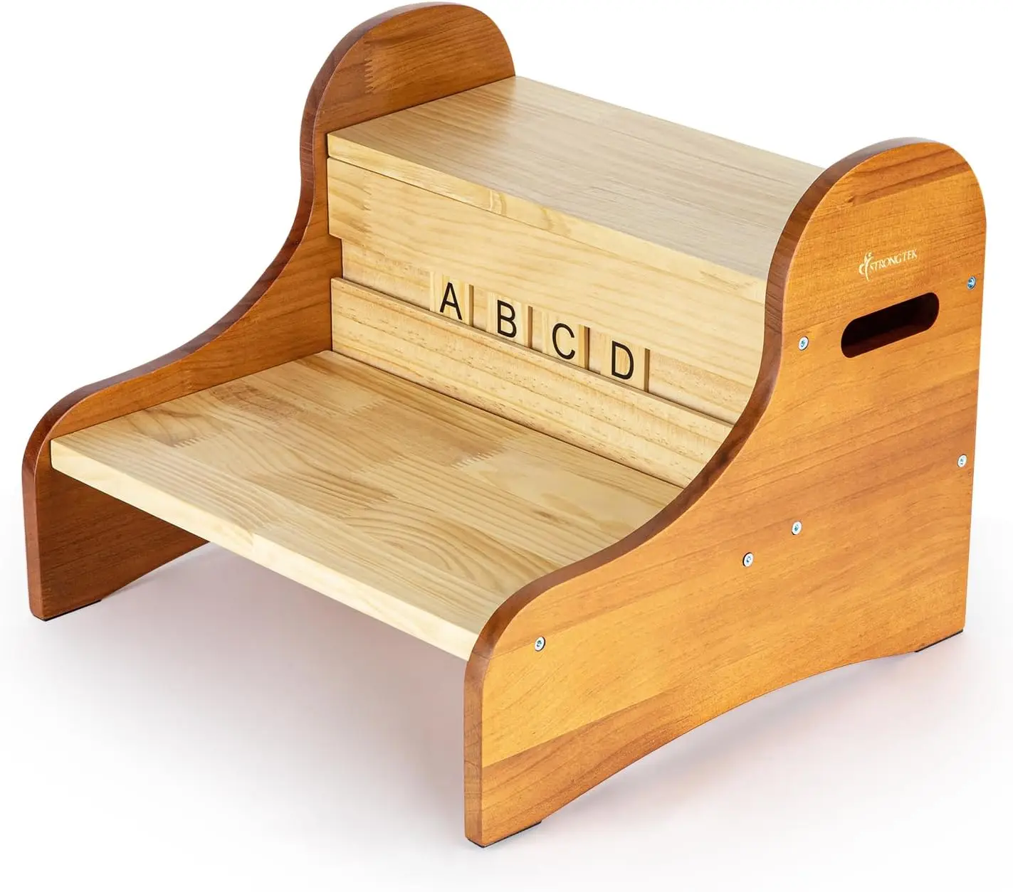 

Wooden Step Stool with Storage, 2-Step Pine Design, Non-Slip Pads, Hidden Compartment for Bathroom Bedroom Kitchen