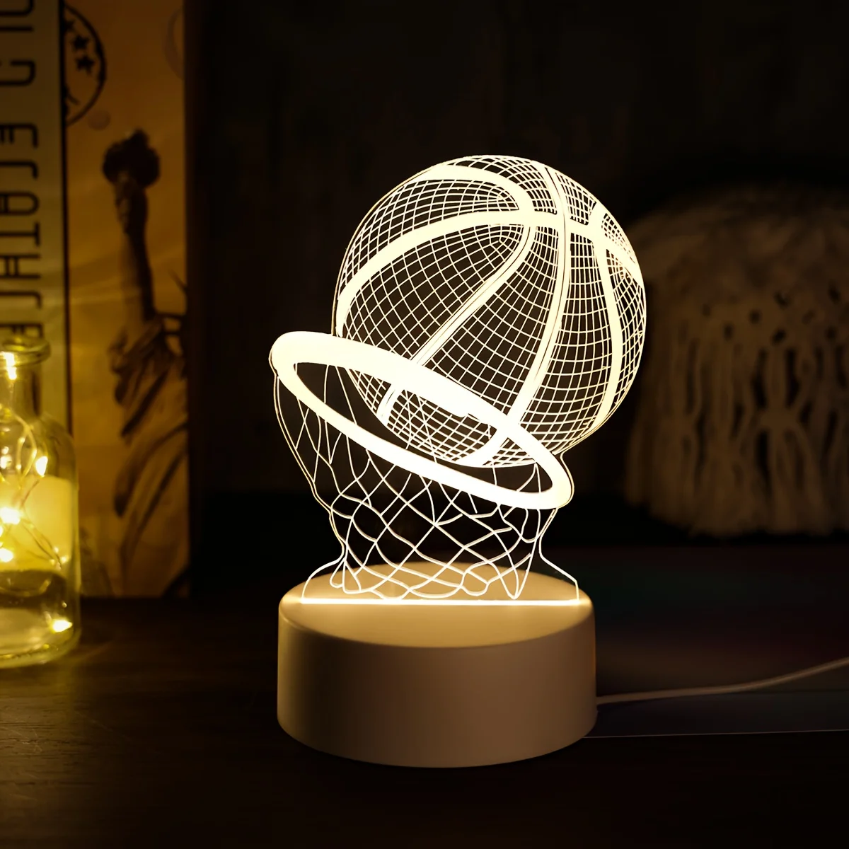 1PC Basketball Goal Creative 3D Night Light, USB Single Color Acrylic Light, a gift for basketball fans suitable for the bedroom