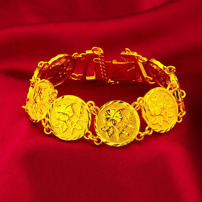 

24K Gold 20mm Rose Women's Bracelet, AU999 Pure - Streamline Rose Style, Texture + Refraction, Wrist Luxury Dynamic Accent
