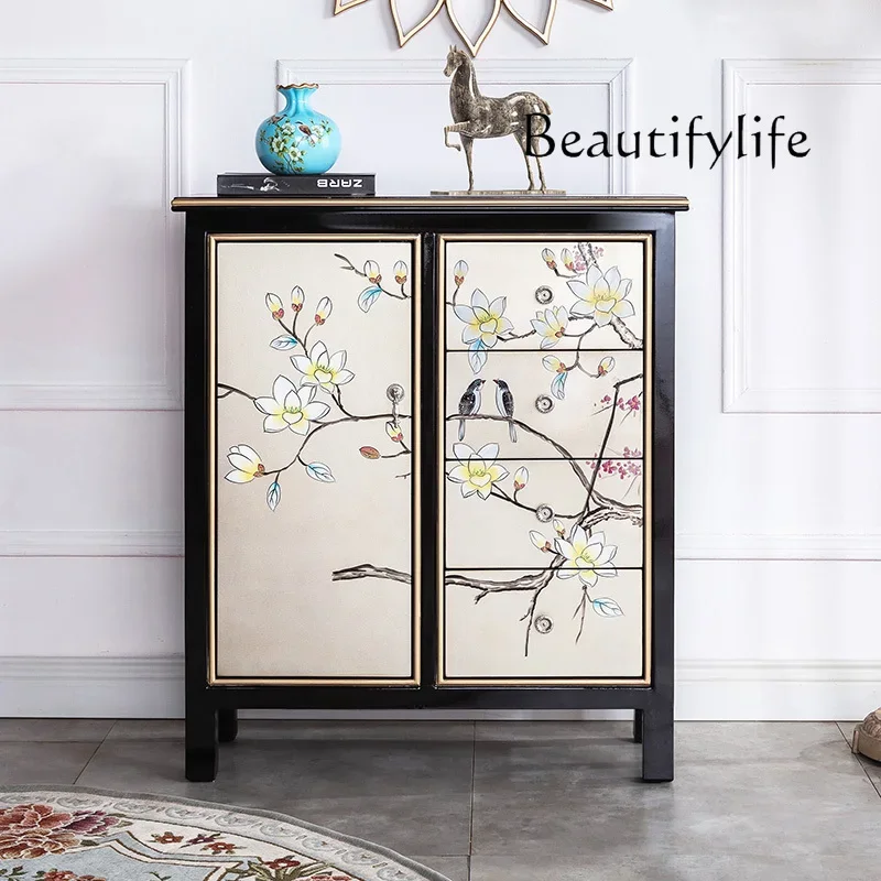 

New Chinese living room decorative cabinet American storage small side cabinet Solid wood dining room Dining side cabinet