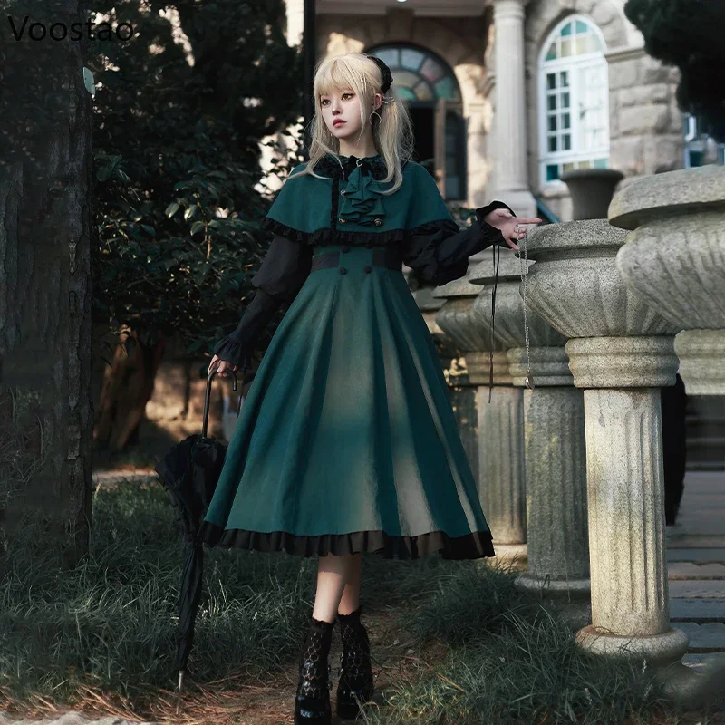

Vintage Lolita OP Dress Women Elegant Gothic Magic School Cloak Long Sleeve Party Dress 2 Piece Set Sweet Halloween Dress 2025