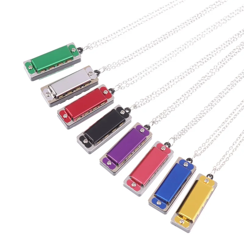 子供用4穴8音ミニ合金ネックレスハーモニカ楽器おもちゃ子供小学生入学音楽玩具ギフト