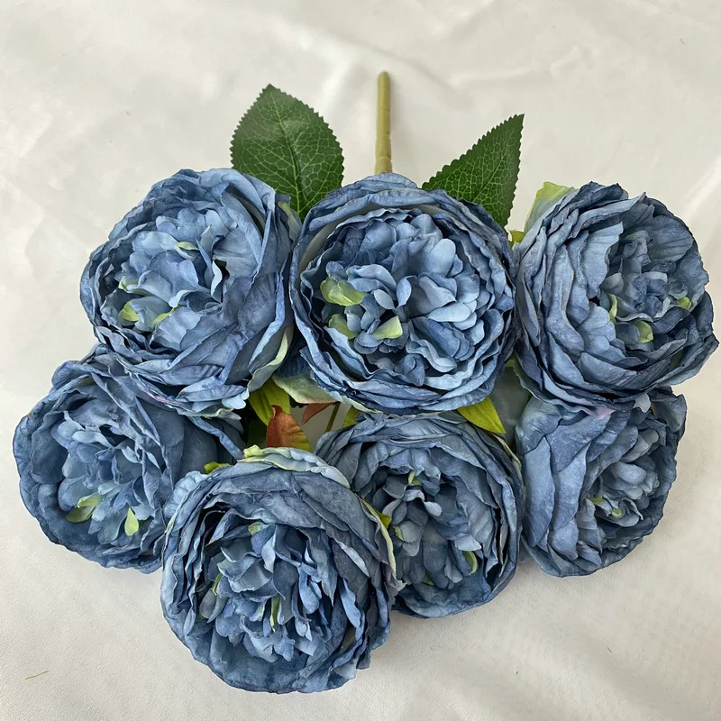 7 Head Blue Peonies Artificial Flowers Silk Bouquet Wedding  Christmas Table Decor Flower Arrangement Bloemen Boeket