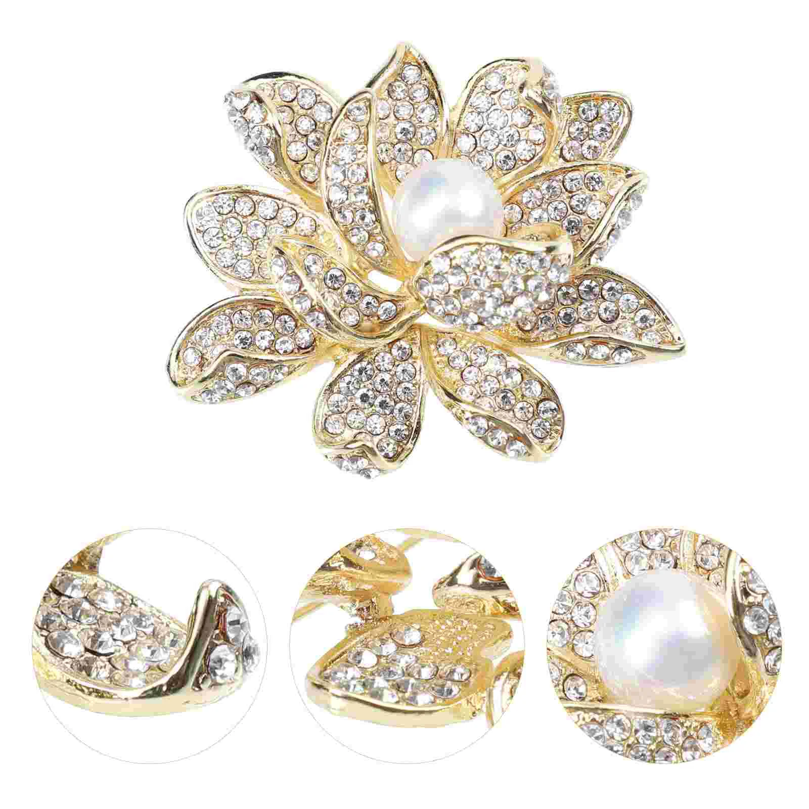 Pearl Lotus Brooch Breast Corsage Zircon Alloy Badge Temperament Three-dimensional Clothing Decoration