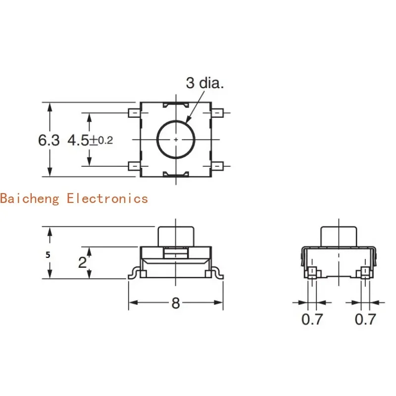 100PCS Surface mount 4-pin 6 * 6 * 5 touch micro button switch button self resetting jog resistant to high temperature