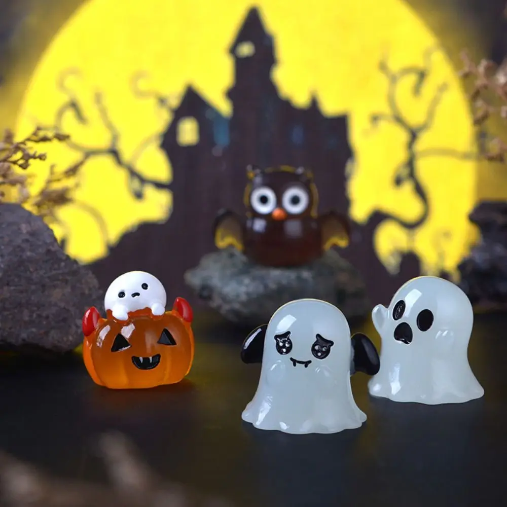 

Cartoon Halloween Luminous Ghost Figurines Pumpkin Owl Resin Crafts Noctilucent Ghost Ornaments Cute Festival