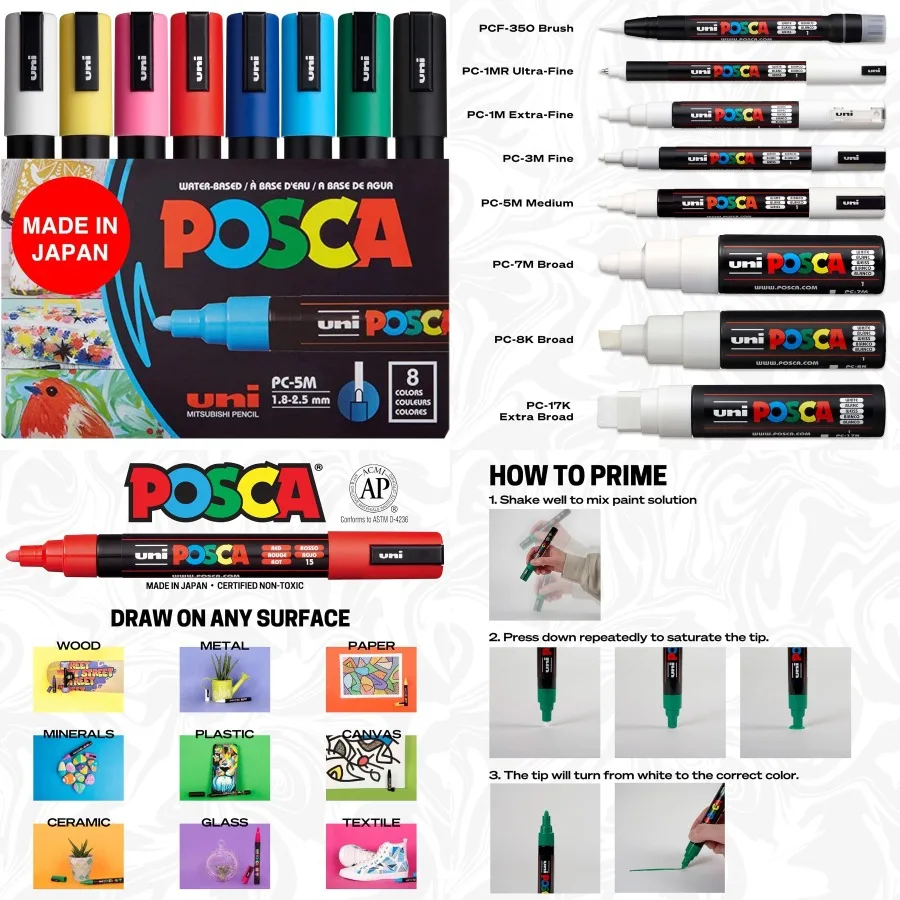 

8-Color Paint Marker Set PC-5M Medium for Art Projects Craft Design and DIY Decoration with Vibrant Quick-Drying Ink Suitable f