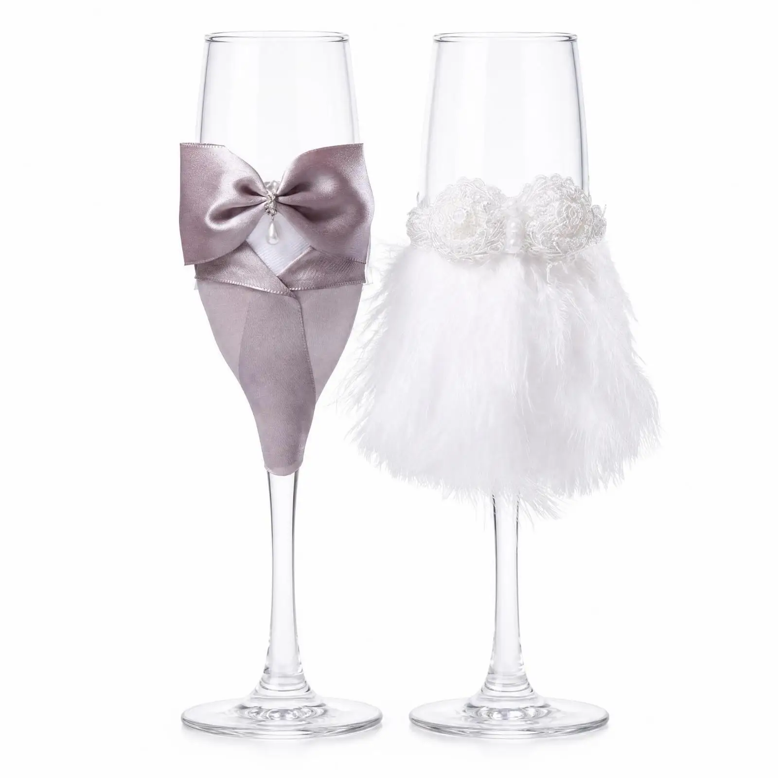 Classic Transparent Glass Wedding Ceremony Goblets Two Piece Champagne Flute Set for Formal Occasions