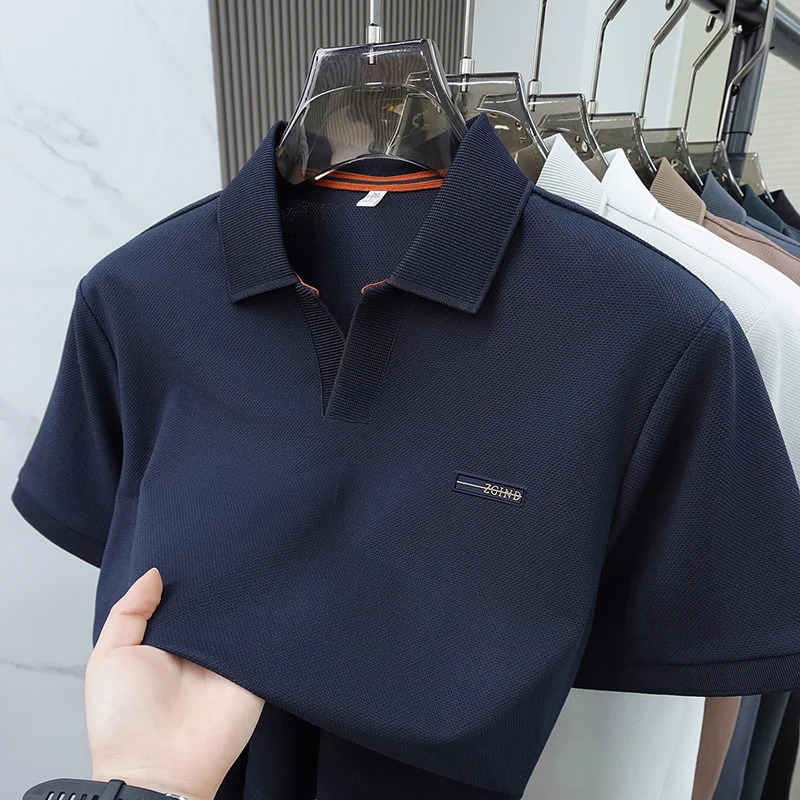 Hochwertiges Marken-Sommer-Polohemd mit kurzen Ärmeln für Herren, exquisites Abzeichen-Design, atmungsaktives und bequemes T-Shirt-Oberteil – Detail 15