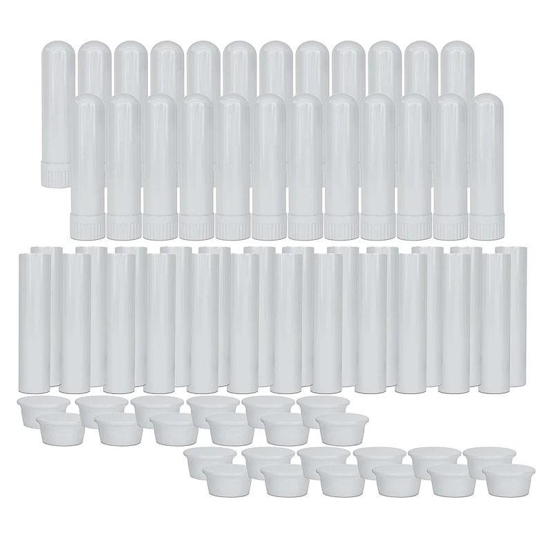 100Pcs Empty Plastic Essential Oil Aromatherapy Tubes Inhaler Sticks Blank Nasal Inhalers with White Cotton Wicks Pack Container