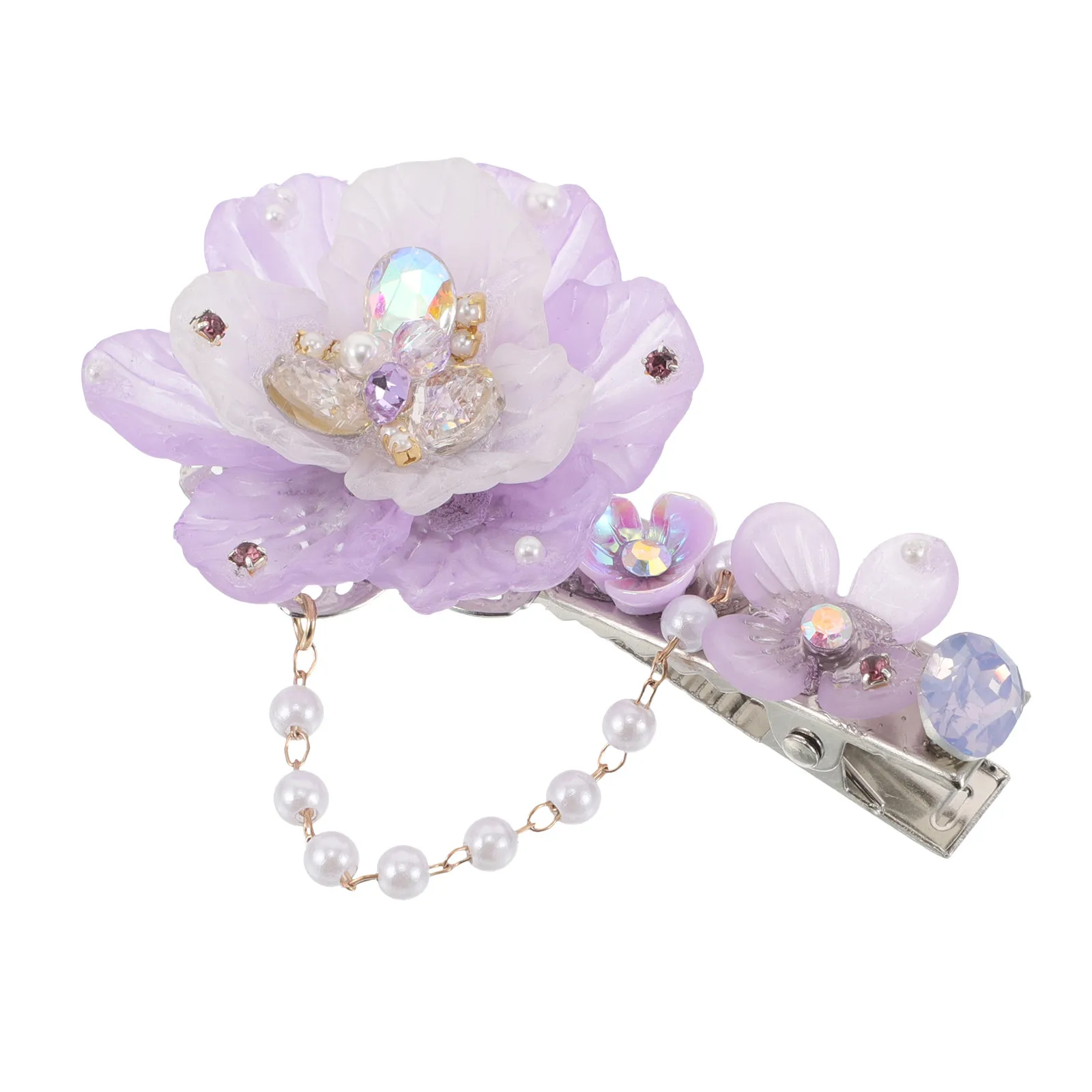 

Handmade Floral Hair Clip with Imitation Pearl Accents and Tassel Detail Elegant Side Clip for Bridal Hanfu Vintage