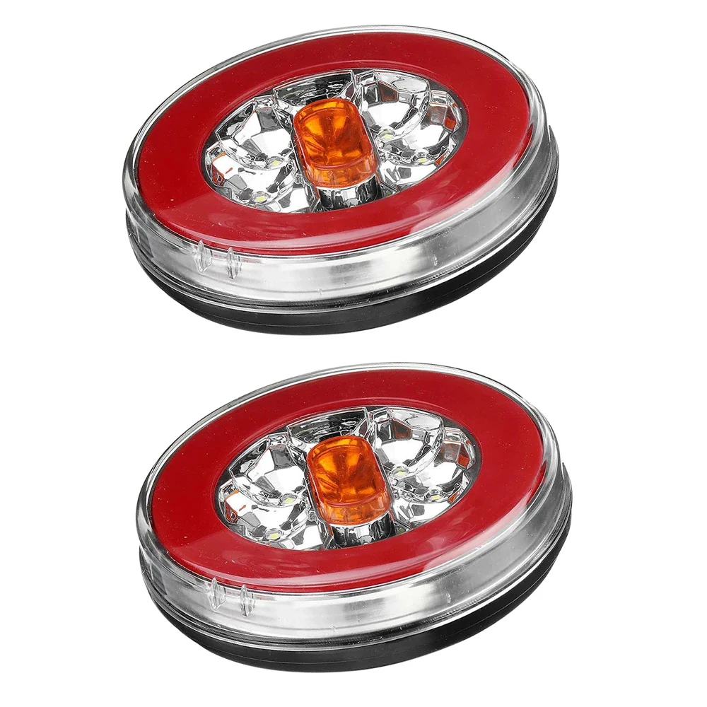

2Pcs Round LED Tail Lights 12V-30V Red Yellow White Light Waterproof PC Plastic Universal for Truck Van Trailer