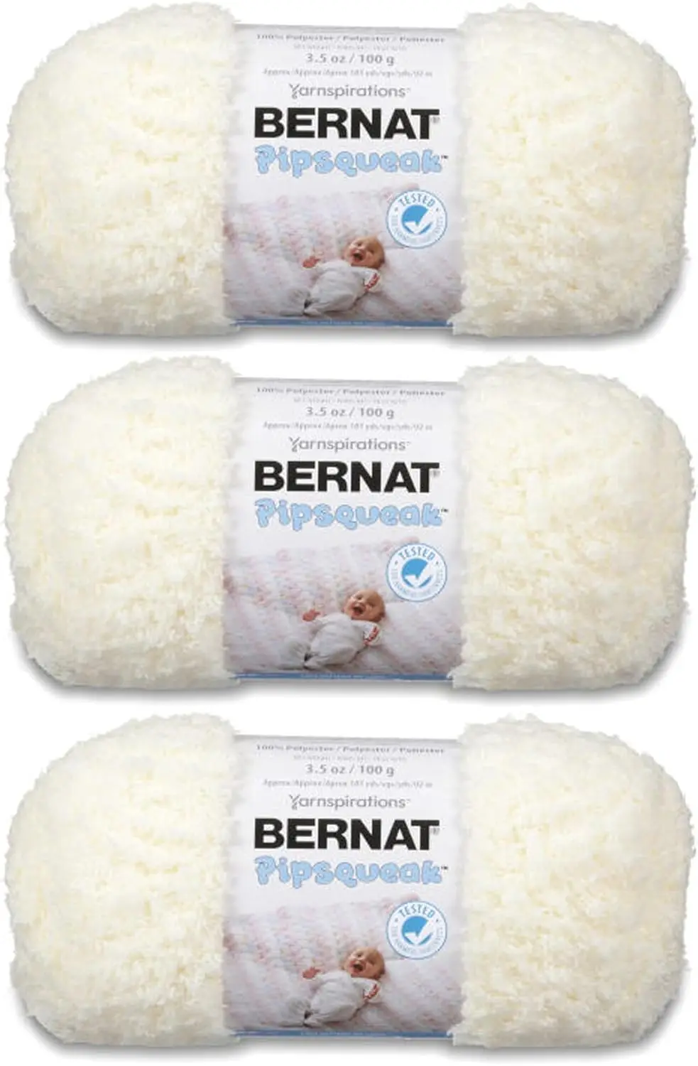 

Bernat Pipsqueak Vanilla Yarn 3 Pack - 100g/3.5oz Each - Bulky Polyester Yarn for Knitting and Crochet - 101 Yards