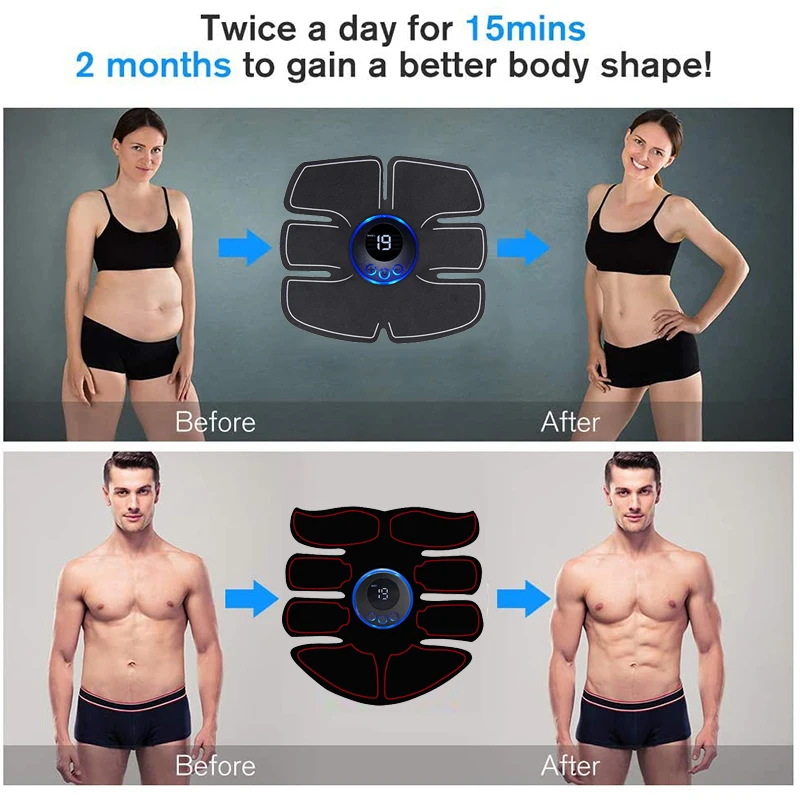 EMS Muscle Stimulator Abs Trainer Muscle Toner USB Rechargable Electric Massager Leg Arm Belly Weight Loss Fitness Workout Unise