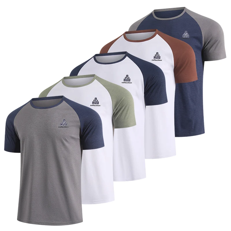 1/4 Piece Men's New Summer Spliced Sleeve Fashionable Casual Short-Sleeved Comfortable Plus Size Round Neck T-Shirt Sweatshirt