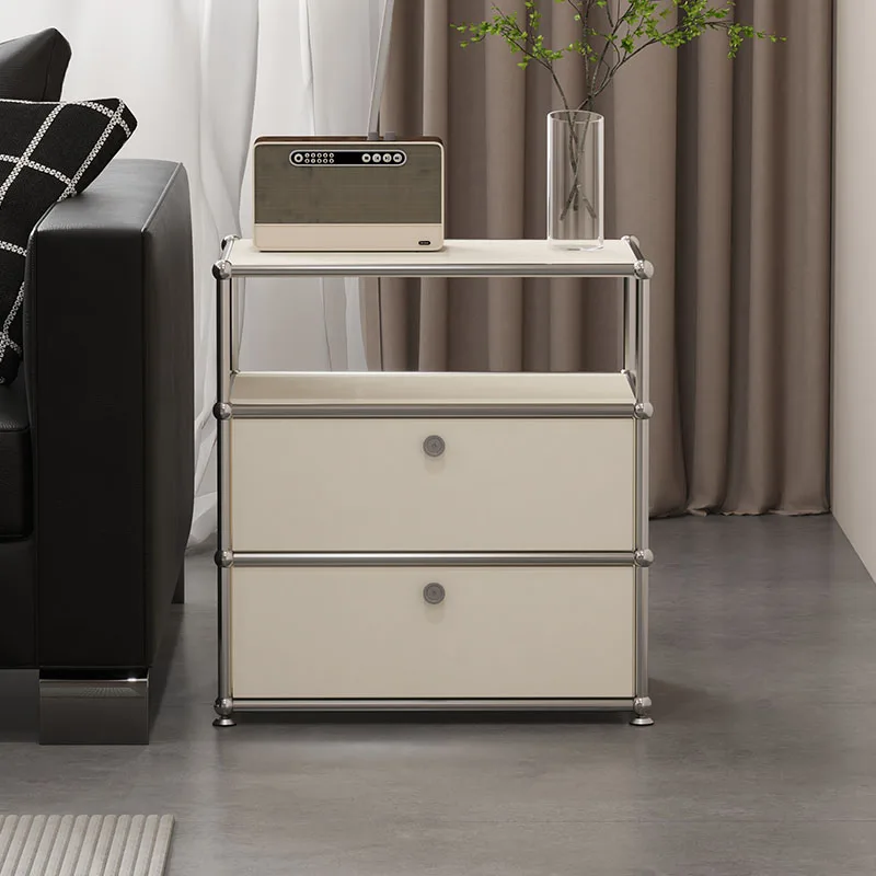 Modern Minimalist Bedside Table Drawer Lockable Storage Cabinet Heavy Duty Bedroom Organizer Sturdy Metal Frame Nightstand‌ Hot