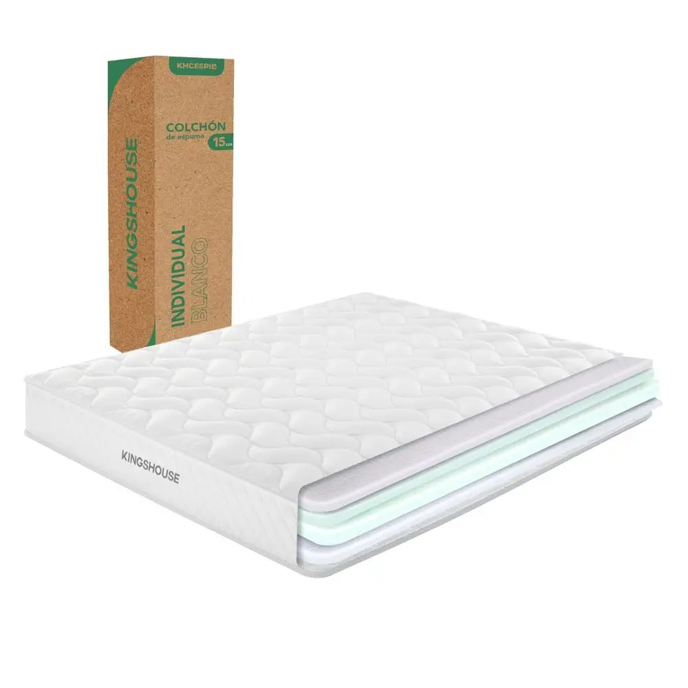 Colchón en Caja Individual Color Blanco Espuma de Alta Densidad 190x100x15 cm Antiácaros e Hipoalergénico Memory Foam, Adaptable