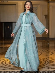 Siskakia Muslim Indian Anarkali Suits For Woman Kuwaiti Dubai Daily Party Gown Fashion Long Sleeve Belted Clothing