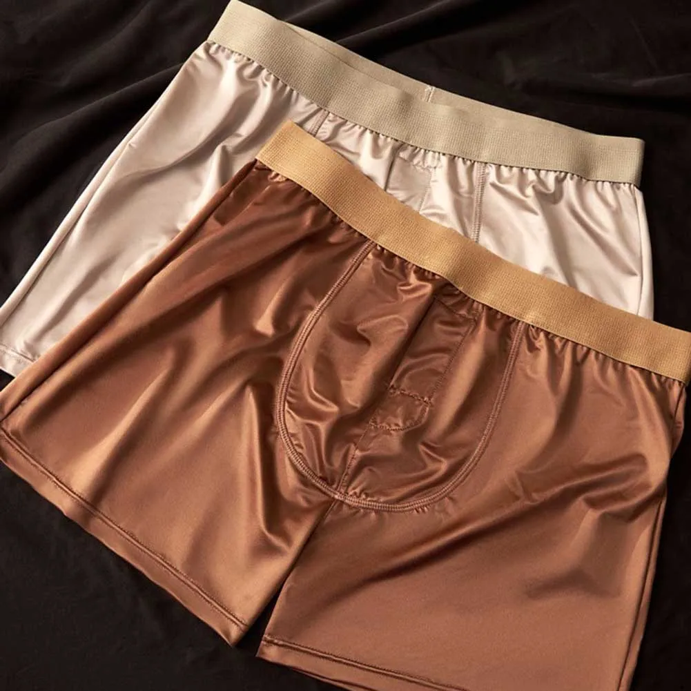 

Men Satin-like Briefs Ice Silk Lingeries For Man Trunks Loose Boxer Shorts Soft Underwear Panties Solid Pajama Pants Underpants