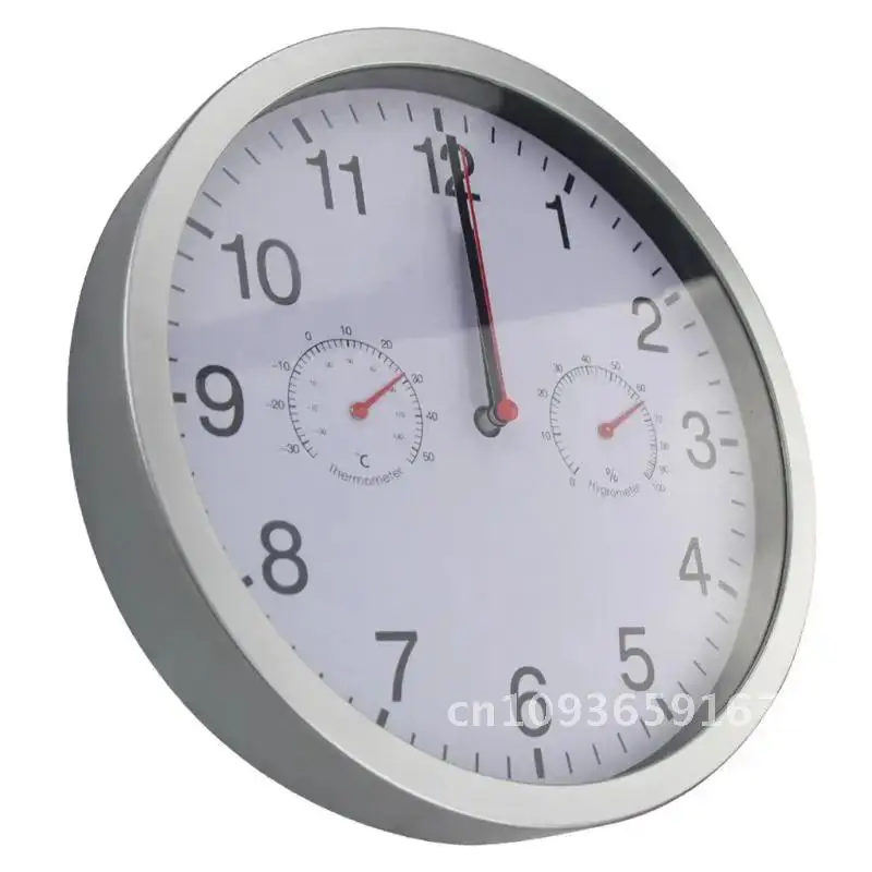 

Metal Silent Quartz Wall Clock Sweep Hygrometer Thermometer Movement Quiet