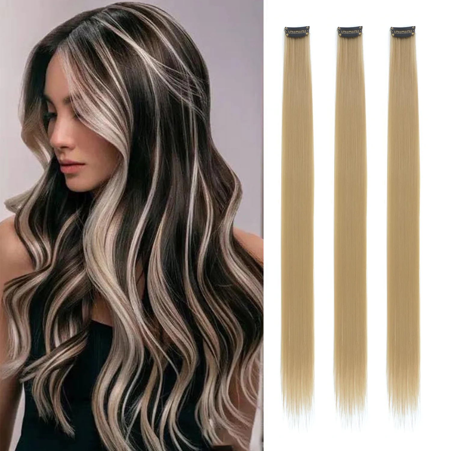 Clip In Hair Extensions 22 Inch 3 PCS for Parties Festivals | Night Out, Birthdays & Dress Up  Reusable Synthetic Hair for Girls view 3