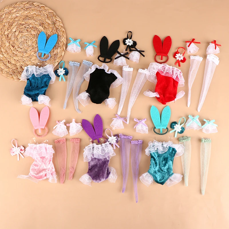 1set Fashion Dress For 30cm Doll Short Sleeve Stockings Shorts Sexy Bunny Dress Accessories Clothes for Doll  Dollhouse Toys 