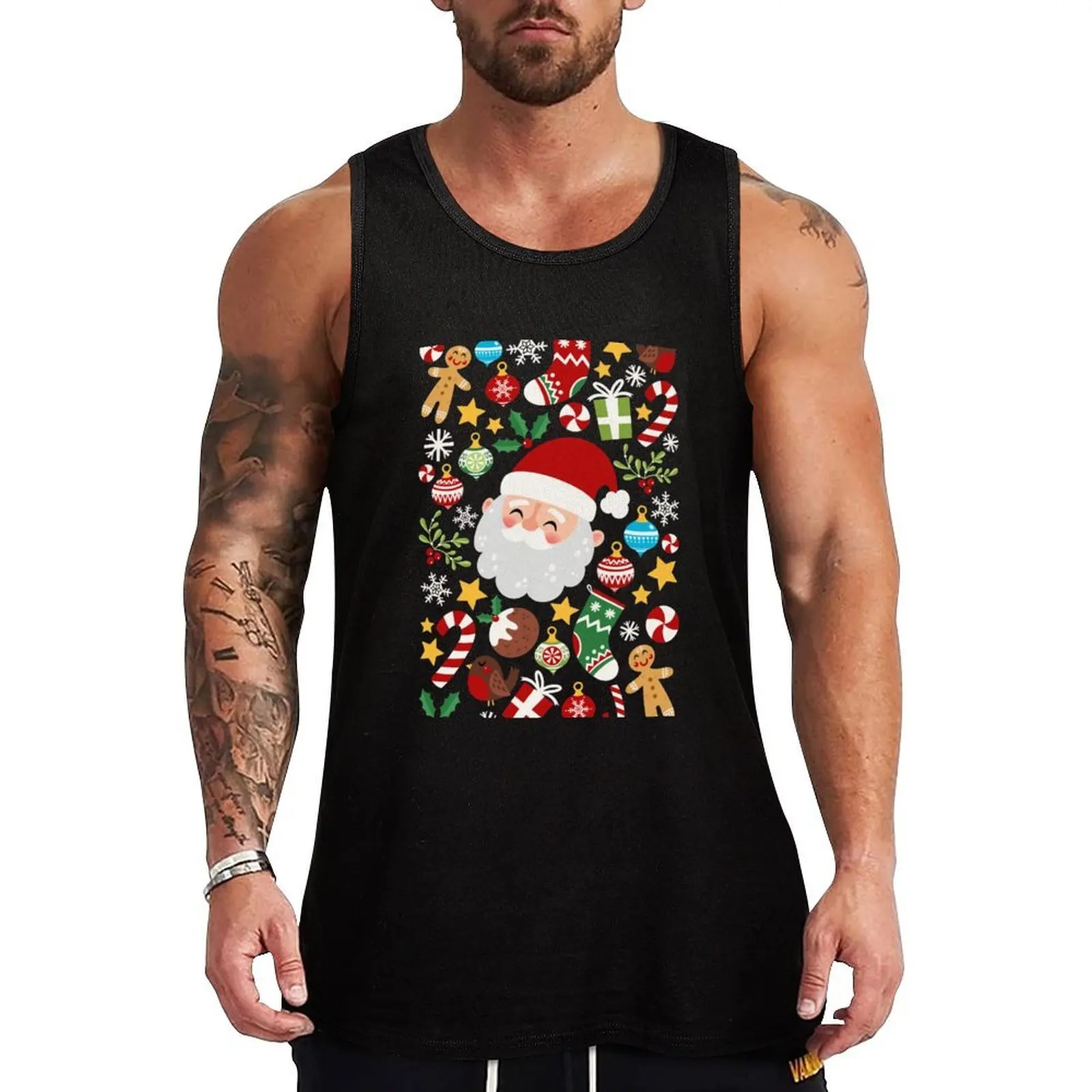 Santa, Candy Canes & Gingerbread... OH MY! Christmas card Tank Top Athletic Workout Tank Top Moisture Wicking Lightweight