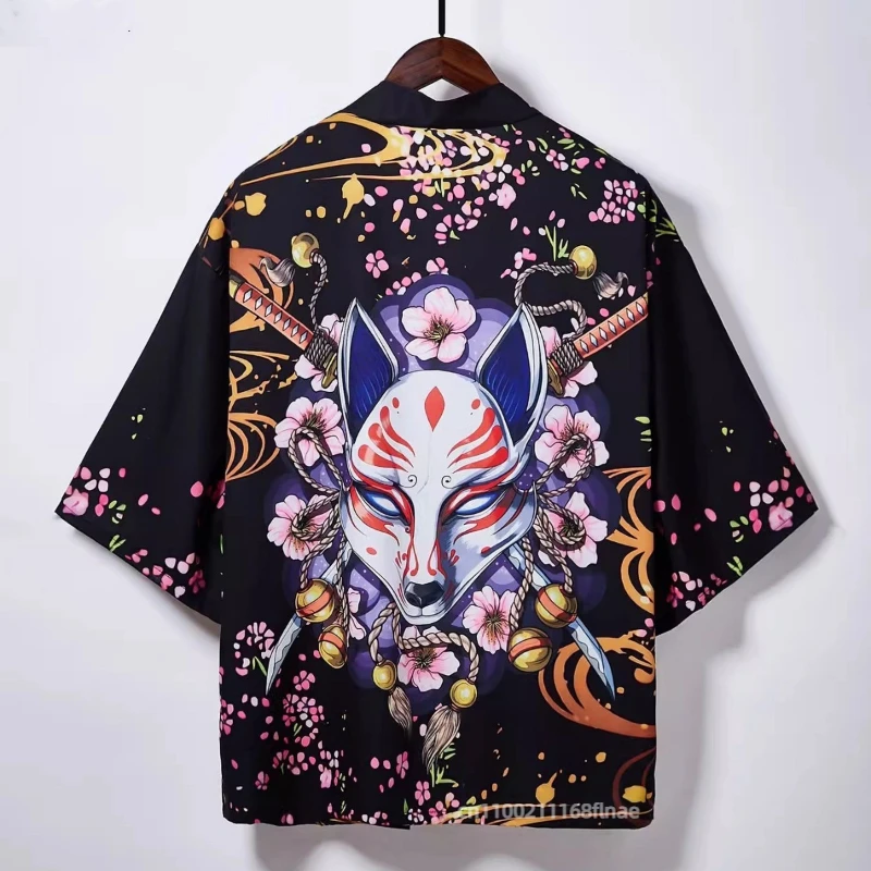 ใหม่โมเดิร์นเต้นรําเครื่องแต่งกายญี่ปุ่น Fox Series 3D พิมพ์หลวมเสื้อคลุม Street Casual Hip Hop Top Unisex เทศกาลประสิทธิภาพชุด