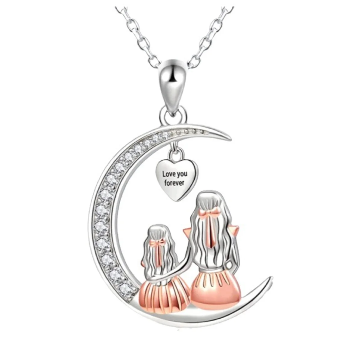 Fashion Mom Daughter Moon Pendant Necklace Love You Forever Heart Necklaces Mothers Day Jewelry Gifts