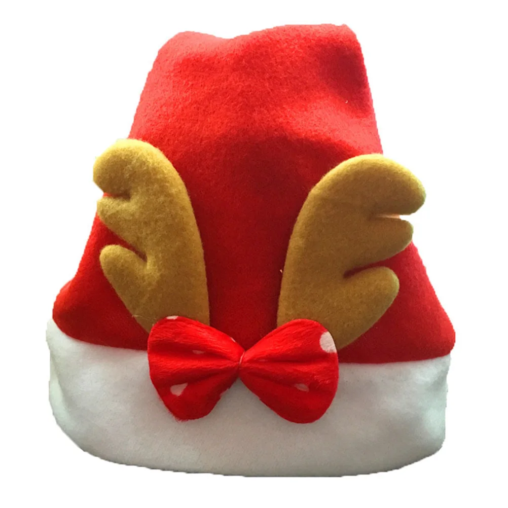 

12pcs Christmas Santa Hats For Kids Adorable Elk Horn Bowknot Xmas Party Favors Photo Props Red Skin-Friendly Costume