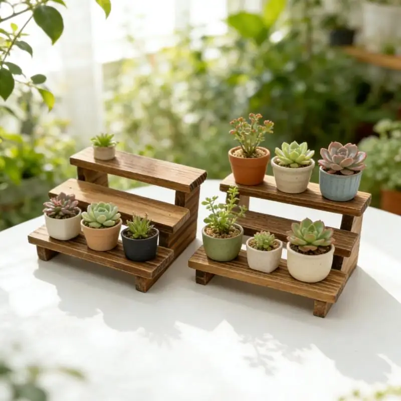 

New 2Pcs Dollhouse Simulation Three-layered Shelf Dollhouse Miniature Garden Flower Stand Model Dolls House Decor Accessories