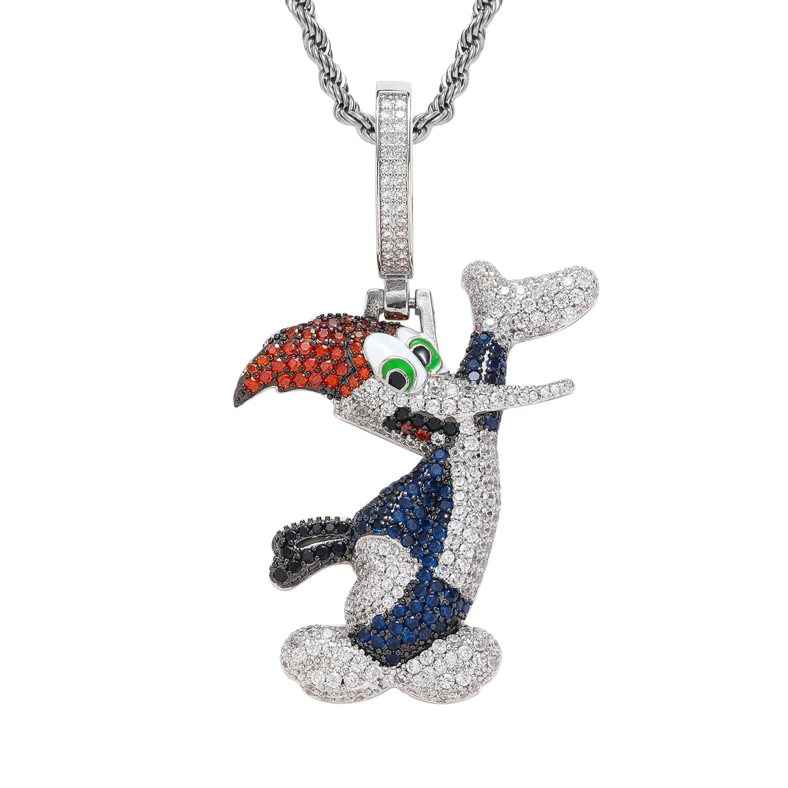 Cute Woodpecker Pendant Necklace Full of Zircon Color Diamonds Men's and Women's Necklace Accessories