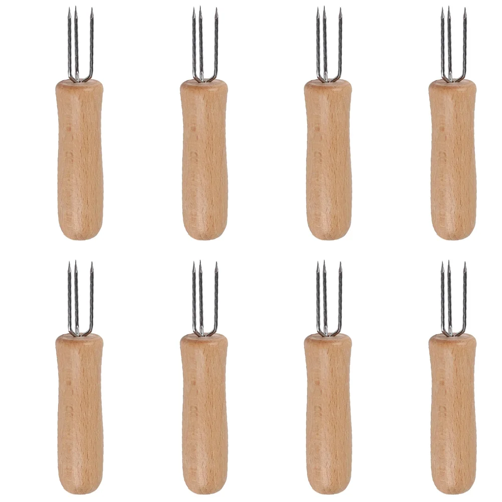 

8pcs BBQ Stainless Corn Forks Steel Skewer Holders Portable Food Forks Cooking Tools Fruit Vegetable Meat Grips