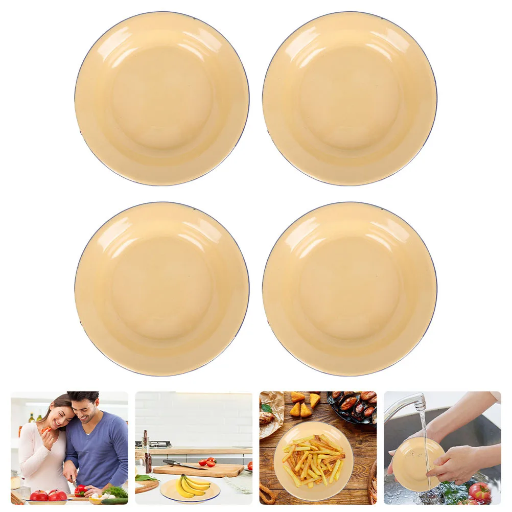 

4 Pcs Retro Yellow Plates Appetizer Enamel Dinnerware Enamelware Dishes Camping