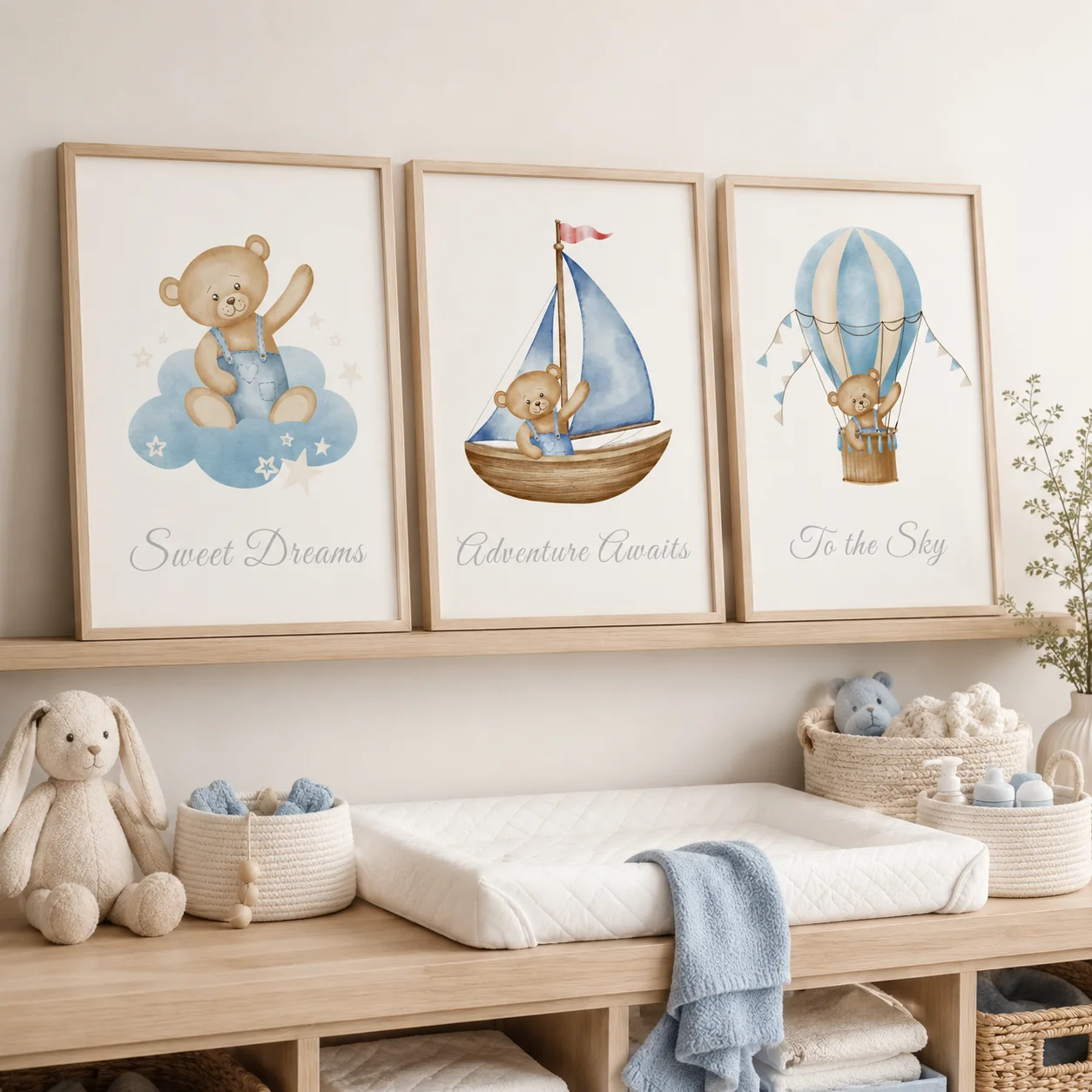 Inspirational Nursery Wall Art, Cute Teddy Bear Canvas Painting, Nordic Animal Poster Print for Baby, Toddler Kids Room Decor